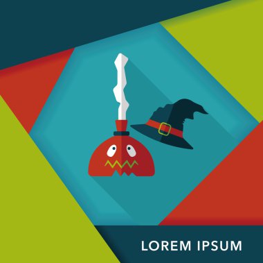 Cadı süpürge düz simgesi ile uzun gölge, eps10