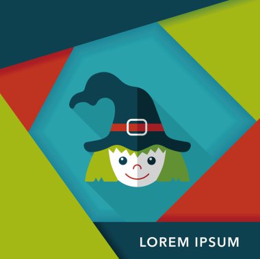 sevimli cadı düz simgesi ile uzun gölge, eps10