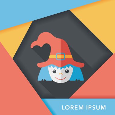 sevimli cadı düz simgesi ile uzun gölge, eps10