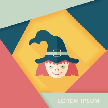 sevimli cadı düz simgesi ile uzun gölge, eps10