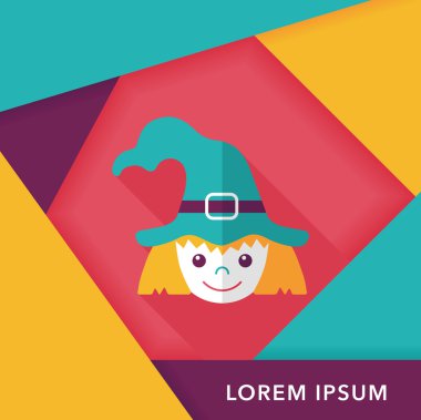 sevimli cadı düz simgesi ile uzun gölge, eps10