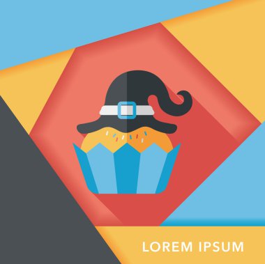 Cadılar Bayramı cupcake simgesiyle cadının şapka düz uzun gölge, ep ile