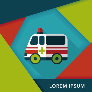 Ambulans araba düz simgesi ile uzun gölge, eps10