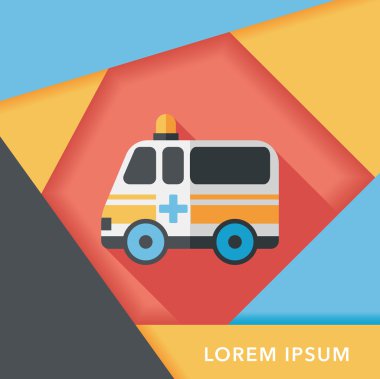 Ambulans araba düz simgesi ile uzun gölge, eps10
