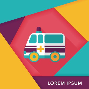 Ambulans araba düz simgesi ile uzun gölge, eps10