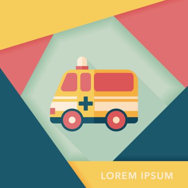 Ambulans araba düz simgesi ile uzun gölge, eps10