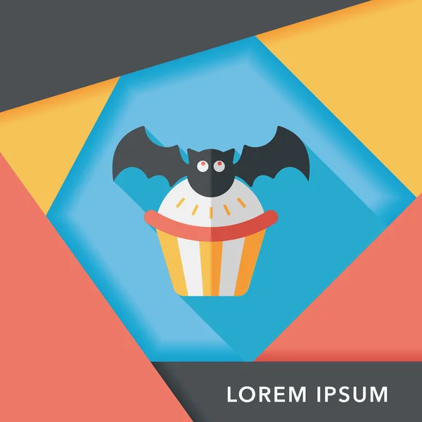 Halloween cupcakes with bat flat icon with long shadow,eps10 — Stock Vector