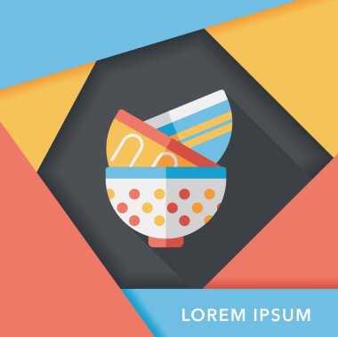 Uzun Gölge, eps10 ile mutfak eşyaları kase düz simgesi