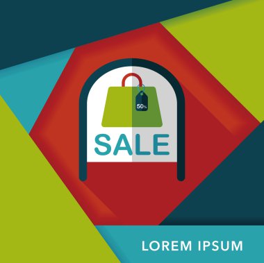 alışveriş mağazası Satılık işareti düz simgesi uzun gölge, eps10 ile