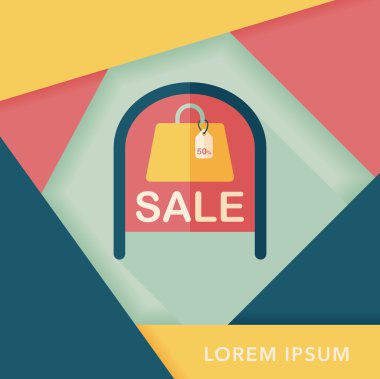 alışveriş mağazası Satılık işareti düz simgesi uzun gölge, eps10 ile