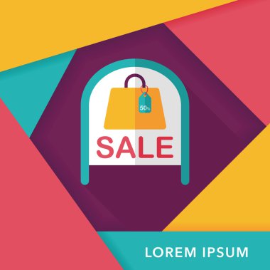 alışveriş mağazası Satılık işareti düz simgesi uzun gölge, eps10 ile