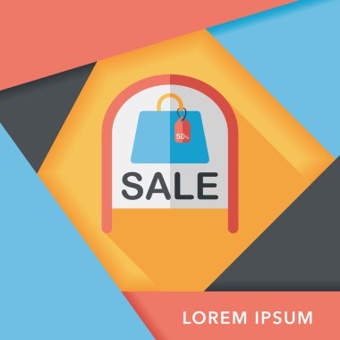 alışveriş mağazası Satılık işareti düz simgesi uzun gölge, eps10 ile