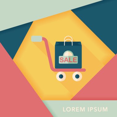 alışveriş arabası düz simgesi uzun gölge, eps10 ile işleme