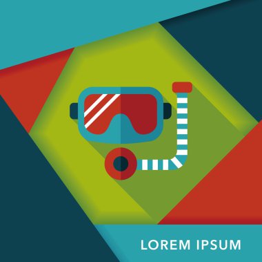 maske ve şnorkel düz simgesi ile uzun gölge, eps10