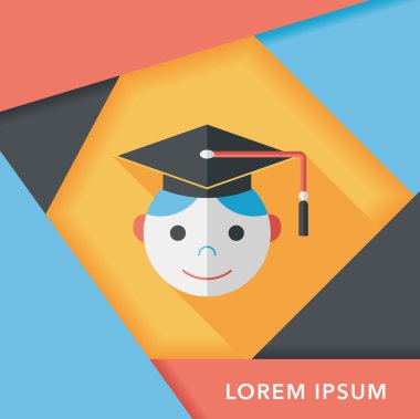 Mezuniyet adam düz simgesi ile uzun gölge, eps10