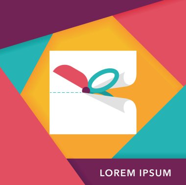 düz kağıt simgesi ile uzun gölge, eps10 kesilmiş makas