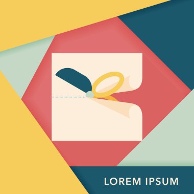 düz kağıt simgesi ile uzun gölge, eps10 kesilmiş makas