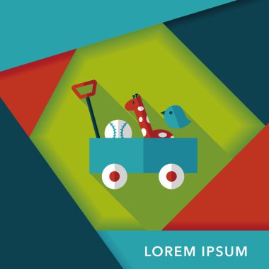 oyuncak sepeti düz simgesi ile uzun gölge, eps10