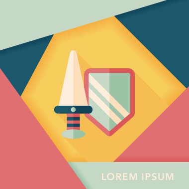 kılıç ve kalkan uzun gölge, eps 10 düz simgesi