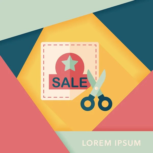 Shopping vendita coupon flat icon con lunga ombra, eps10 — Vettoriale Stock