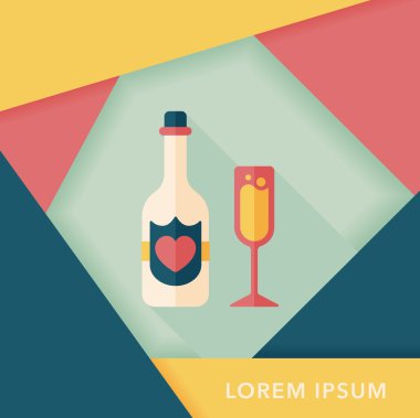 düğün şampanyası uzun gölgeli düz ikon, eps10