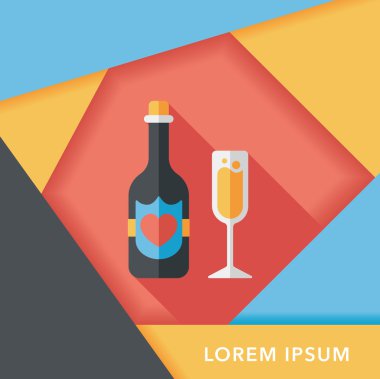 düğün şampanyası uzun gölgeli düz ikon, eps10