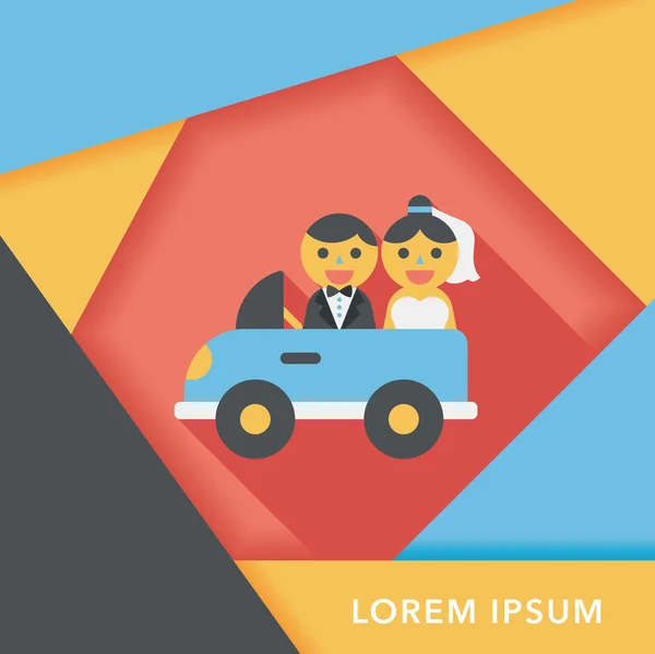 Icono plano de coche de boda con sombra larga, eps10 — Vector de stock