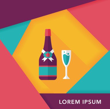 Uzun Gölge, eps10 ile Sevgililer günü şampanya düz simgesi