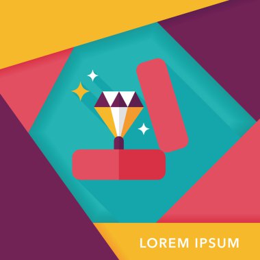 Sevgililer günü elmas yüzük düz simgesiyle uzun gölge, eps10