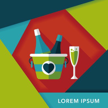 Uzun Gölge, eps10 ile Sevgililer günü şampanya düz simgesi