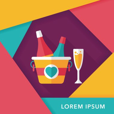 Uzun Gölge, eps10 ile Sevgililer günü şampanya düz simgesi