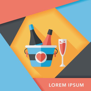 Uzun Gölge, eps10 ile Sevgililer günü şampanya düz simgesi