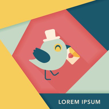 Sevgililer sevgilisi kuş düz simgesi ile uzun gölge, eps10