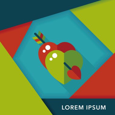 Sevgililer günü kalp ok ve yayla düz simgesi ile uzun gölge, e