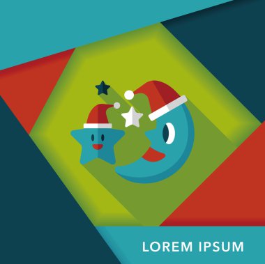 ay ve yıldız ile uzun gölge, ES'ler ile Noel şapka düz simgesi