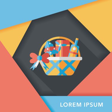 Boże Narodzenie prezent kosz płaski ikona z długim cieniem, eps10