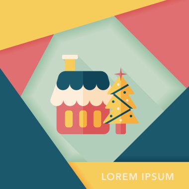 Xmas ağacı ve evin uzun gölge, eps10 düz simgesi