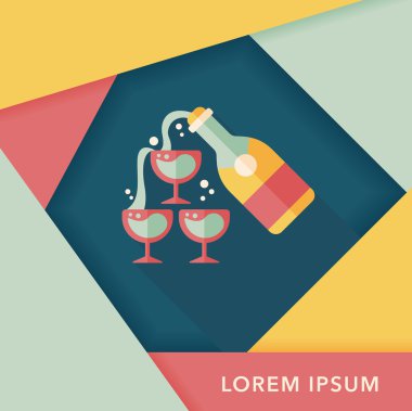 düğün şampanyası uzun gölgeli düz ikon, eps10