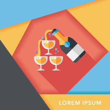 düğün şampanyası uzun gölgeli düz ikon, eps10