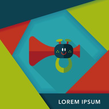 trompet veya boynuzu oyuncak düz simgesi ile uzun gölge, eps10