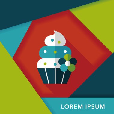 doğum günü pastası düz simgesi ile uzun gölge, eps10