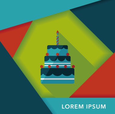 doğum günü pastası düz simgesi ile uzun gölge, eps10