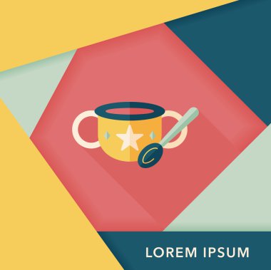 Bebek gıda kase düz simgesiyle uzun gölge, eps10