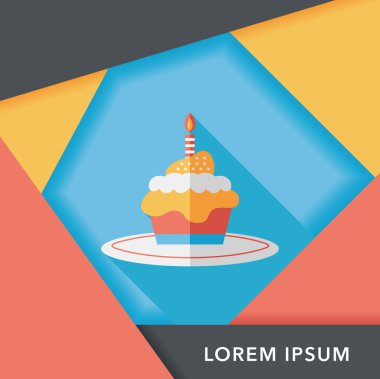 doğum günü pastası düz simgesi ile uzun gölge, eps10