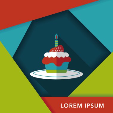 doğum günü pastası düz simgesi ile uzun gölge, eps10
