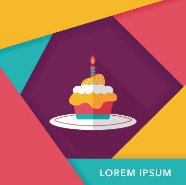 doğum günü pastası düz simgesi ile uzun gölge, eps10