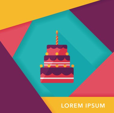 doğum günü pastası düz simgesi ile uzun gölge, eps10