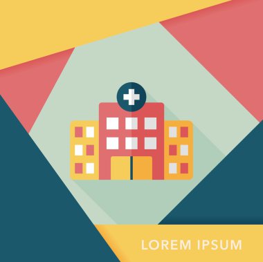 Hastane düz simgesi ile uzun gölge, eps10 bina