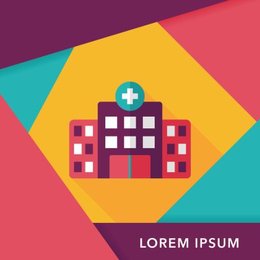 Hastane düz simgesi ile uzun gölge, eps10 bina