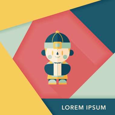 Çin yeni yılı çocuk düz simgesi ile uzun gölge, eps10